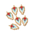 Set of six handmade Miyuki bead arrow pendants with geometric red and blue patterns - Geometric Arrow Shape (MYK007-2)