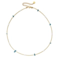 Gold beaded necklace with pearls and blue crushed stones on a polished stainless steel chain - Blue (SL1830-blue)