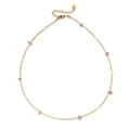 Minimalist gold beaded necklace with pink crushed stones and white small pearls - Pink (SL1831)