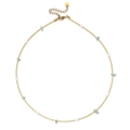 Minimalist gold beaded necklace with white pearls and blue gravel stones for women - Aqua Green (SL1835-green)