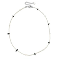 Minimalist stainless steel necklace with black stone chips and white pearls on white background - Silver Chain Black Stone (SL1839)