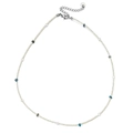 Minimalist beaded necklace with turquoise stone and white pearls in silver finish - Silver Chain Blue Stone (SL1840)