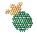 Handmade MIYUKI seed bead pineapple pendant charm with green and gold metallic beads - Dark Green and Gold (MYK025-1)
