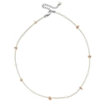 Minimalist beaded necklace featuring white seed beads and orange stone accents - Silver Chain Flesh Pink Stone (SL1838)