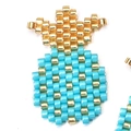 Handmade MIYUKI seed bead pineapple charm in sky blue and gold for jewelry making - Lake Blue and Gold (MYK025-2)