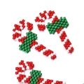 Detail of beaded Christmas candy cane charms with red and white resin seed beads - Candy Cane Style (MYK030-1)