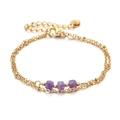 Minimalistische gouden dubbele ketting armband met paarse natuurstenen voor dames - Paarse Onregelmatige Gefacetteerde Edelsteen (XN572-2)