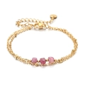 Minimalistische dubbellaagse gouden kettingarmband met roze natuursteen voor dames - Roze Ruwe Steen Decoratie (XN572-3)