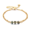 Minimalistische dubbellaagse gouden armband met groene natuurlijke labradoriet stenen - Grijsgroene Natuursteen (XN572-4)