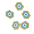 Handmade Miyuki bead charms featuring a blue evil eye design with golden borders for DIY jewelry - Sky Blue Hexagon Evil Eye Style (MYK004-2)