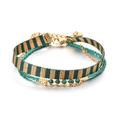 Bracelet bohème multicouche en acier inoxydable avec perles vertes et ruban tissé - Combinaison Verte (XN568-7)