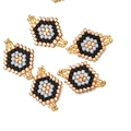 Handmade MIYUKI bead evil eye charms with gold finish and diamond shape for DIY jewelry - Black White Gold Woven Rhombus Connector (MYK002-3)