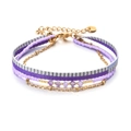 Bracelet bohème multicouche avec ruban violet, perles et chaînes en acier inoxydable - Combinaison Violette (XN568-8)