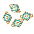 Handmade MIYUKI bead diamond charm with light blue eye motif for DIY jewelry making - Blue White Gold Woven Rhombus Connector (MYK002-4)