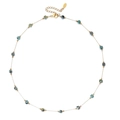 Gouden roestvrijstalen kralenketting met turquoise vierkante stenen voor dames - Turquoise Stijl (XN570-1)