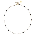 Boheemse roestvrijstalen halsketting met zwart gefacetteerde kralen en gouden schakelketting - Zwarte Kraal Stijl (XN570-2)