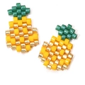 Handmade MIYUKI seed bead pineapple charm with vibrant green leaves and golden yellow finish - Bright Yellow and Emerald Green (MYK025-3)
