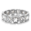 Elegante verzilverde armband met grote vierkante kristallen in een klassieke zetting - Helder Zilver Stijl (XN580-2)