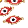 Handmade MIYUKI seed bead charm with red and gold Greek Evil Eye pattern for DIY jewelry - Red Evil Eye Style (MYK027-4)