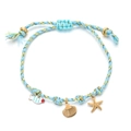 Handmade ocean themed blue green braided bracelet with fish shell and starfish charms - Blue Green Braided White Enamel Fish (XN601-sea4)