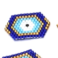 Handcrafted Miyuki bead charm featuring a blue evil eye pattern for DIY jewelry - Gold Blue Hexagon Evil Eye Style (MYK015-4)