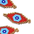 Handmade Miyuki seed bead Evil Eye charm in red and blue for DIY jewelry making - Red Diamond Evil Eye Style (MYK015-5)