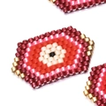 Handmade Miyuki bead charm featuring a vibrant pink and red Turkish Evil Eye design - Pink Rectangle Evil Eye Style (MYK015-6)