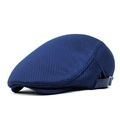 Close-up of dark blue mesh cap featuring breathable texture and metal adjustment buckle - Adjustable / Navy Blue