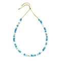 Adjustable handmade necklace with matte blue and white beads on a golden cord - Fresh Ocean Style (XIAJIASL2145)