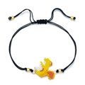 Handmade woven black cord bracelet with a cute yellow beaded duck charm and golden beads - Yellow Duck Style (SL030-9)