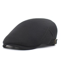Breathable black mesh flat cap with adjustable side metal buckle for outdoor summer wear - Adjustable / Black