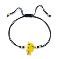Handmade beaded chick bracelet with black woven adjustable cord and gold accents - Yellow Chick Style (SL030-10)