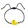 Handmade woven black cord bracelet with a yellow seed bead duck charm and gold accents - Yellow Pixel Duck Style (SL030-13)
