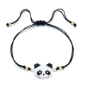 Handmade woven bracelet featuring a cute panda bead charm and adjustable black cord - Panda Style (SL030-15)