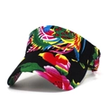 Ethnic style floral sun visor hat with colorful phoenix print for summer sun protection - Black