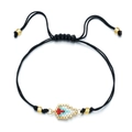 Handmade woven black cord bracelet with colorful seed bead charm and adjustable closure - Abstract Fish Pattern Style (SL030-16)