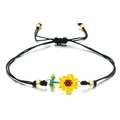Handmade woven sunflower seed bead bracelet with black adjustable pull cord for women - Sunflower Style (SL030-17)