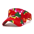 Floral print sun visor hat with red base and colorful tropical blossoms for outdoor fashion - Red