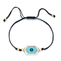 Handmade woven cord bracelet with colorful Evil Eye seed bead charm and gold accents - Blue Geometric Evil Eye Style (SL030-14)