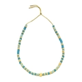 Handmade beaded necklace with teal and gold beads featuring a small gold flower pendant - Blue Green Flower Pendant Style (XIAJIASL2143)