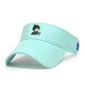 Mint green open top sun hat for couples with cute cartoon girl embroidery detail - Light Blue