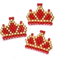 Three handmade beaded crown charms crafted with vibrant red and metallic gold beads - Red and Gold Crown Style (MYK030--4)