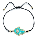 Adjustable black cord bracelet featuring a beaded Hamsa hand charm in blue and gold - Hamsa Hand Style (SL030-1)