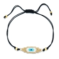 Handmade woven black string evil eye bracelet with colorful beads and adjustable closure - Round Evil Eye Style (SL030-3)