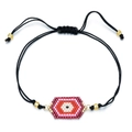 Handmade beaded bracelet with evil eye charm and adjustable black woven cord - Red and Pink Evil Eye Style (SL030--6)
