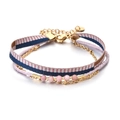 Bracelet bohème en acier inoxydable doré avec ruban tissé et pierres naturelles roses - Combinaison Rayée (XN568-5)