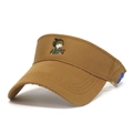 Detailed side view of a brown cotton sun visor featuring a cute cartoon boy embroidery - Khaki