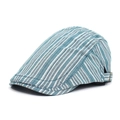 Striped cotton flat cap in teal blue and white with adjustable side metal buckle - Adjustable / Blue