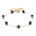 Handgemaakte vergulde roestvrijstalen armband met zwarte natuurstenen kralen - Zwart (XN569-2)