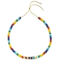 Handmade colorful resin bead necklace with gold 'FAITH' letters and adjustable gold cord - FAITH Rainbow Resin Style (XIAJIASL988)